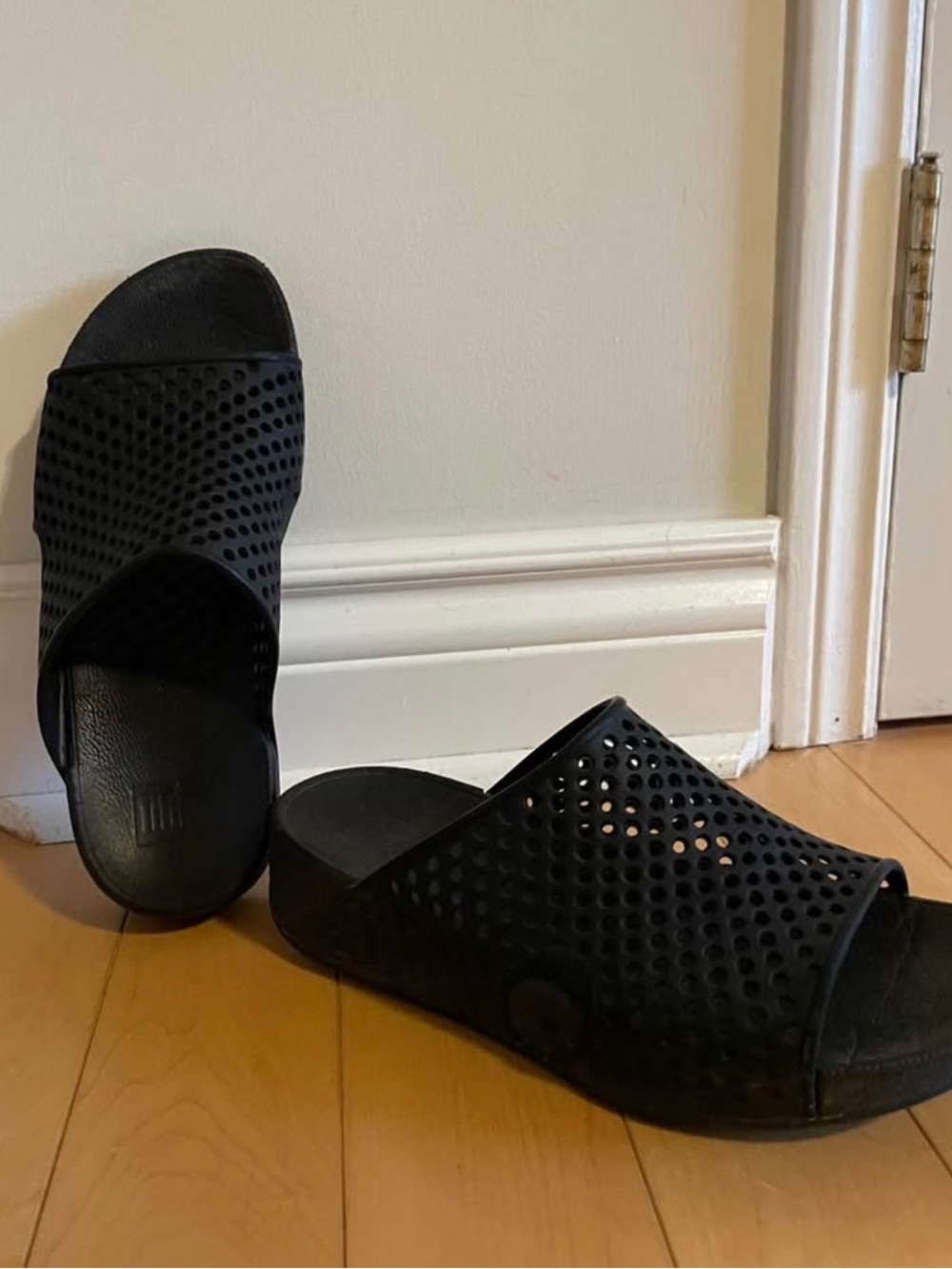 FitFlop Black Perforated Slide Sandals - Women